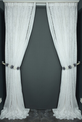 AĞAÇ DESEN KIRIK BEYAZ RENK TEK KANAT Hazır dikilmiş Pileli Fon Perde 300*260 cm - 7