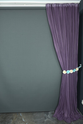 BAKLAVA MODEL MOR RENK TEK KANAT Hazır dikilmiş Pileli Fon Perde 300*260 cm - 6