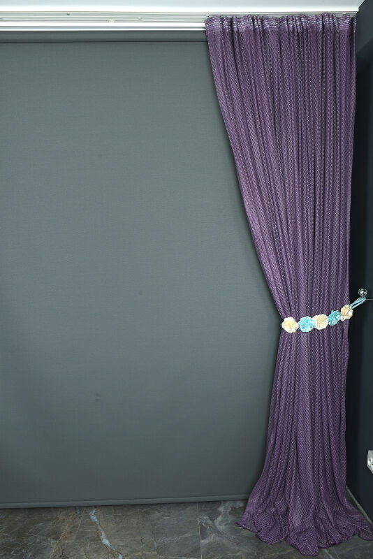 BAKLAVA MODEL MOR RENK TEK KANAT Hazır dikilmiş Pileli Fon Perde 300*260 cm - 6