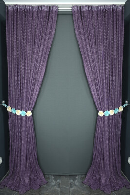 BAKLAVA MODEL MOR RENK TEK KANAT Hazır dikilmiş Pileli Fon Perde 300*260 cm - 7