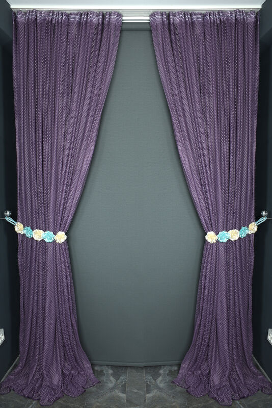 BAKLAVA MODEL MOR RENK TEK KANAT Hazır dikilmiş Pileli Fon Perde 300*260 cm - 7