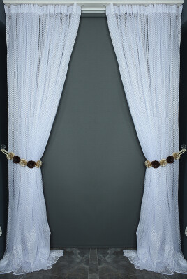 BAKLAVA MODELİ BEYAZ RENK TEK KANAT Hazır Dikilmiş Pileli Fon Perde 300*260 Cm - 7