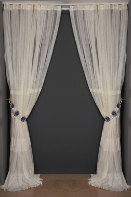 BORDÜRLÜ MODEL KREM RENKTEK KANAT Hazır Dikilmiş Pileli Fon Perde 300*260 Cm - 5