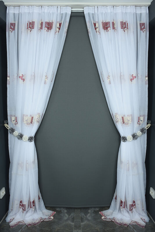 BRODE 1025 DESEN BEYAZ RENK TEK KANAT Hazır dikilmiş Pileli Fon Perde 300*260 cm - 9