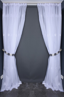 BRODE 1045 DESEN KIRIK BEYAZ RENK TEK KANAT Hazır dikilmiş Pileli Fon Perde 300*260 cm - 1