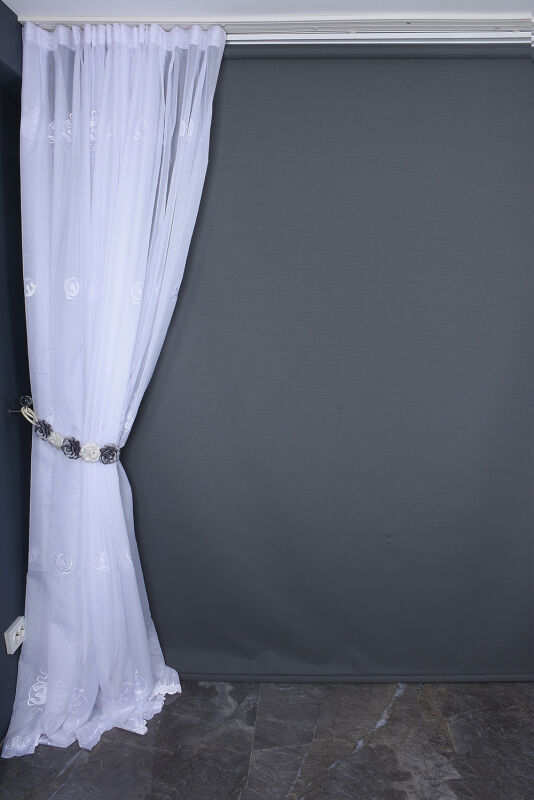 BRODE 1045 DESEN KIRIK BEYAZ RENK TEK KANAT Hazır dikilmiş Pileli Fon Perde 300*260 cm - 8