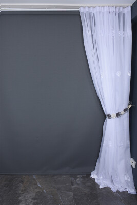 BRODE 1045 DESEN KIRIK BEYAZ RENK TEK KANAT Hazır dikilmiş Pileli Fon Perde 300*260 cm - 9