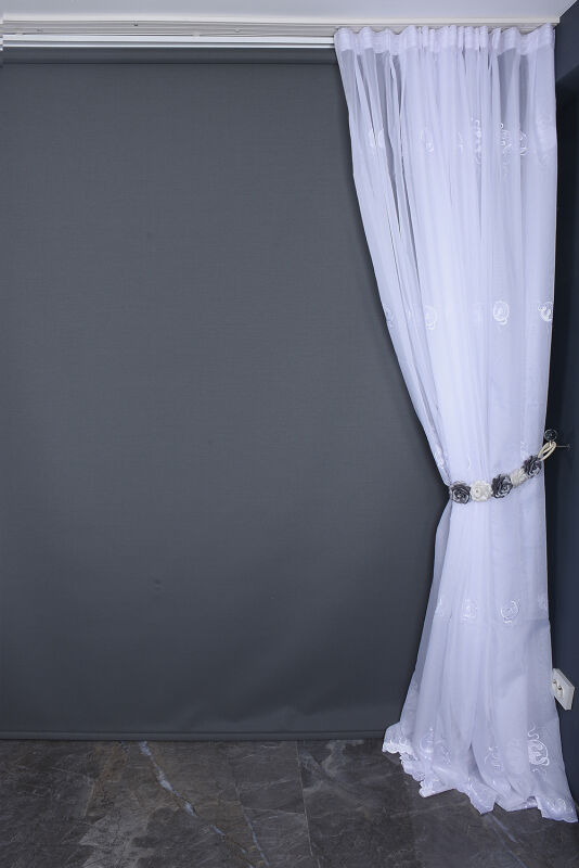 BRODE 1045 DESEN KIRIK BEYAZ RENK TEK KANAT Hazır dikilmiş Pileli Fon Perde 300*260 cm - 9