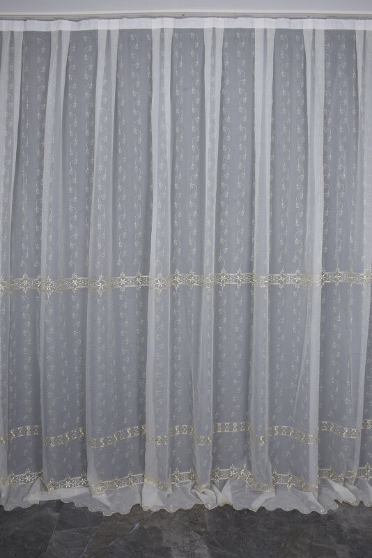 BRODE 1350 DESEN KREM RENK TEK KANAT Hazır dikilmiş Pileli Fon Perde 300*260 cm - 1