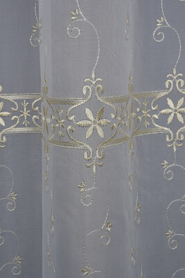 BRODE 1350 DESEN KREM RENK TEK KANAT Hazır dikilmiş Pileli Fon Perde 300*260 cm - 2