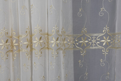 BRODE 1350 DESEN KREM RENK TEK KANAT Hazır dikilmiş Pileli Fon Perde 300*260 cm - 7