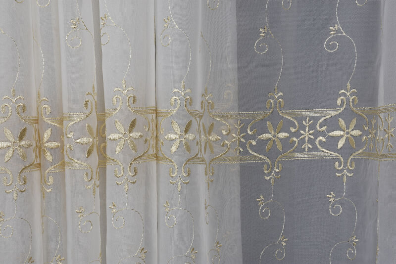 BRODE 1350 DESEN KREM RENK TEK KANAT Hazır dikilmiş Pileli Fon Perde 300*260 cm - 7