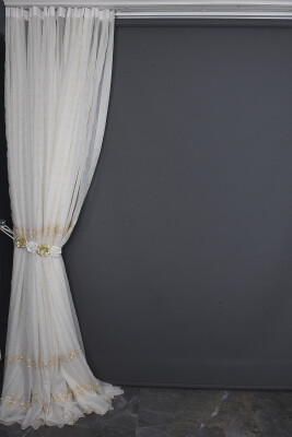 BRODE 1350 DESEN KREM RENK TEK KANAT Hazır dikilmiş Pileli Fon Perde 300*260 cm - 16