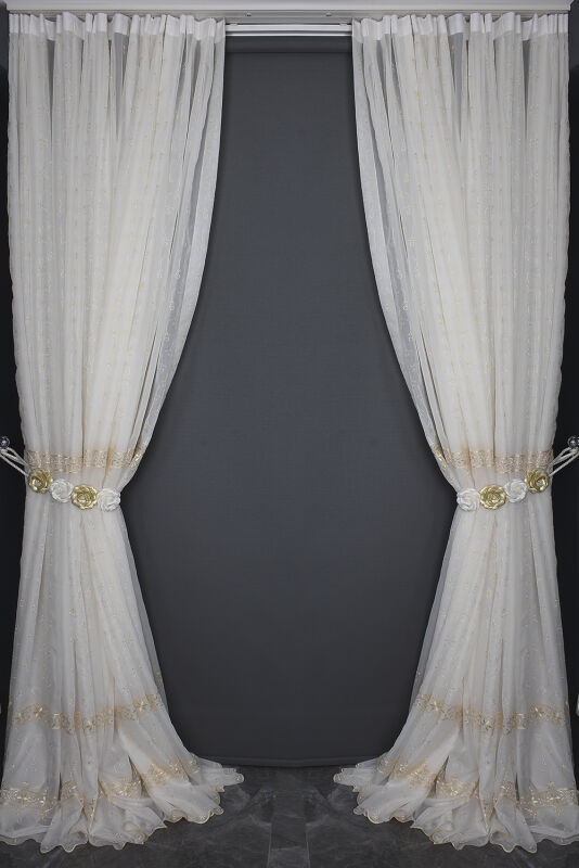 BRODE 1350 DESEN KREM RENK TEK KANAT Hazır dikilmiş Pileli Fon Perde 300*260 cm - 18