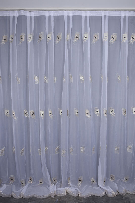 BRODE 1430 KIRIK BEYAZ RENK TEK KANAT Hazır dikilmiş Pileli Fon Perde 300*260 cm - 1