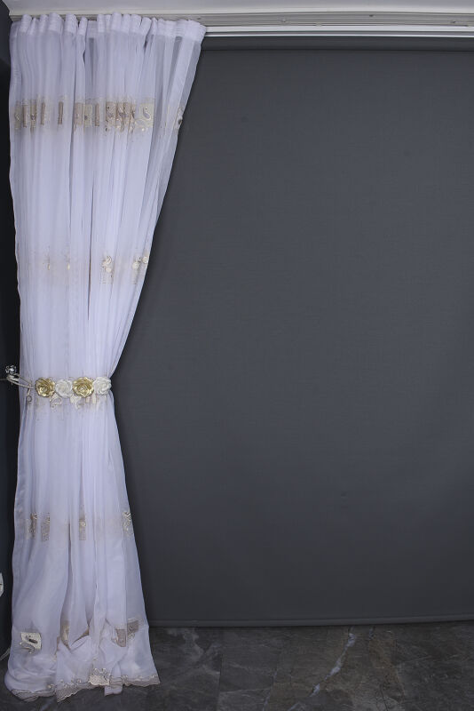 BRODE 1430 KIRIK BEYAZ RENK TEK KANAT Hazır dikilmiş Pileli Fon Perde 300*260 cm - 9