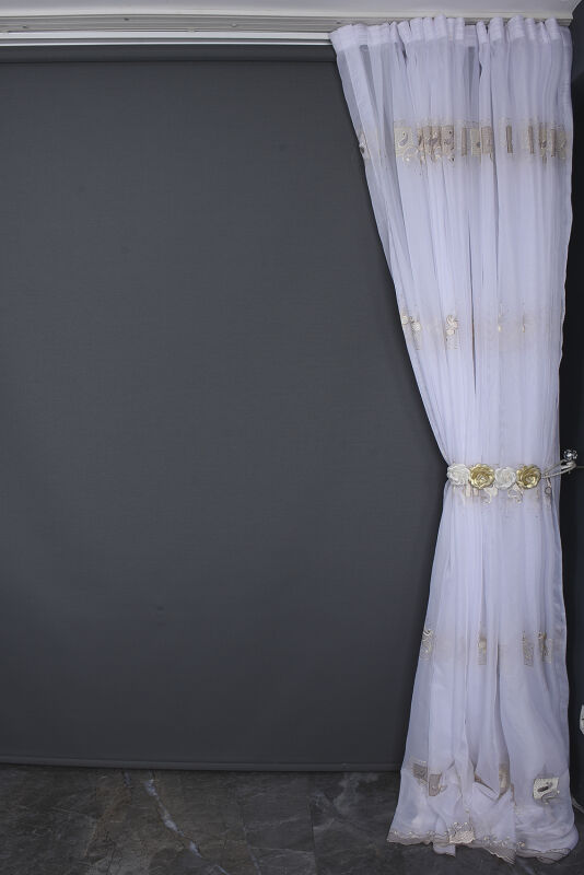 BRODE 1430 KIRIK BEYAZ RENK TEK KANAT Hazır dikilmiş Pileli Fon Perde 300*260 cm - 10