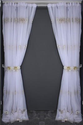 BRODE 1430 KIRIK BEYAZ RENK TEK KANAT Hazır dikilmiş Pileli Fon Perde 300*260 cm - 11