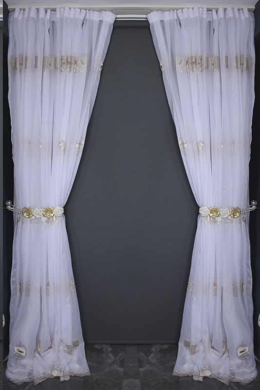 BRODE 1430 KIRIK BEYAZ RENK TEK KANAT Hazır dikilmiş Pileli Fon Perde 300*260 cm - 11