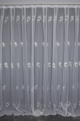 BRODE 1450 DESEN BEYAZ RENK TEK KANAT Hazır dikilmiş Pileli Fon Perde 300*260 cm - 2