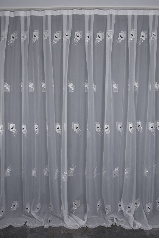 BRODE 1450 DESEN BEYAZ RENK TEK KANAT Hazır dikilmiş Pileli Fon Perde 300*260 cm - 2