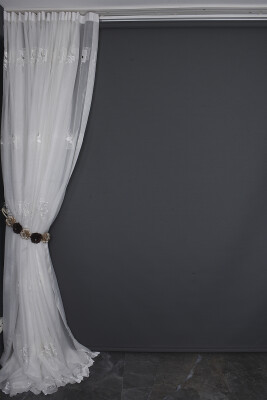 BRODE 1450 DESEN BEYAZ RENK TEK KANAT Hazır dikilmiş Pileli Fon Perde 300*260 cm - 7