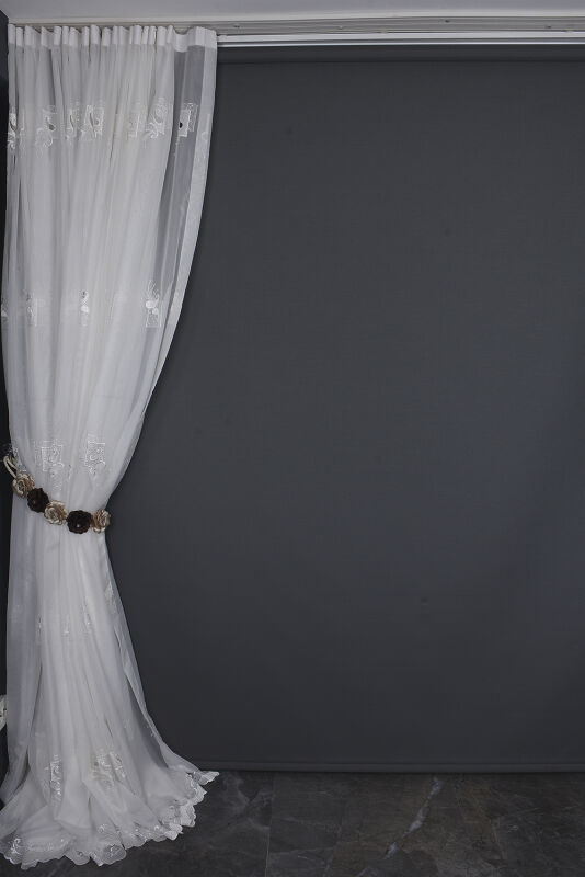 BRODE 1450 DESEN BEYAZ RENK TEK KANAT Hazır dikilmiş Pileli Fon Perde 300*260 cm - 7