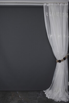 BRODE 1450 DESEN BEYAZ RENK TEK KANAT Hazır dikilmiş Pileli Fon Perde 300*260 cm - 8