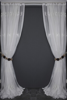 BRODE 1450 DESEN BEYAZ RENK TEK KANAT Hazır dikilmiş Pileli Fon Perde 300*260 cm - 9