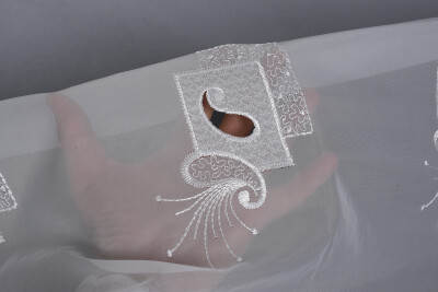 BRODE 1450 DESEN BEYAZ RENK TEK KANAT Hazır dikilmiş Pileli Fon Perde 300*260 cm - 11