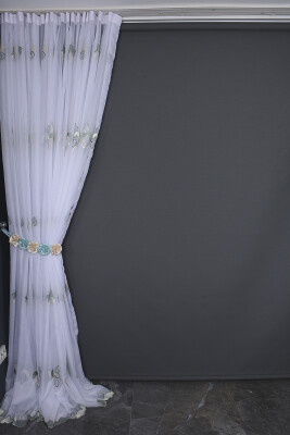 BRODE 1550 DESEN BEYAZ RENK TEK KANAT Hazır dikilmiş Pileli Fon Perde 300*260 cm - 6