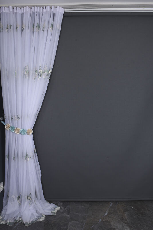 BRODE 1550 DESEN BEYAZ RENK TEK KANAT Hazır dikilmiş Pileli Fon Perde 300*260 cm - 6