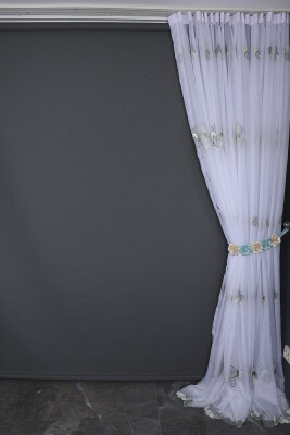 BRODE 1550 DESEN BEYAZ RENK TEK KANAT Hazır dikilmiş Pileli Fon Perde 300*260 cm - 7