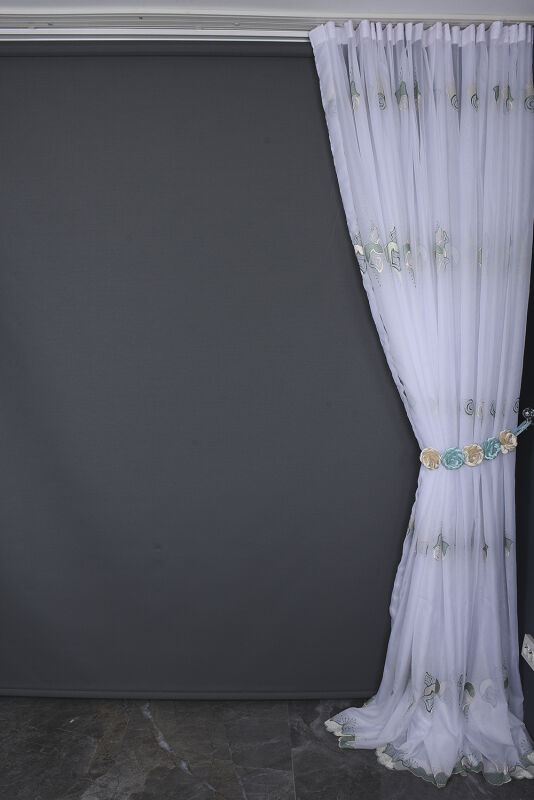 BRODE 1550 DESEN BEYAZ RENK TEK KANAT Hazır dikilmiş Pileli Fon Perde 300*260 cm - 7