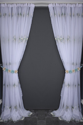 BRODE 1550 DESEN BEYAZ RENK TEK KANAT Hazır dikilmiş Pileli Fon Perde 300*260 cm - 8