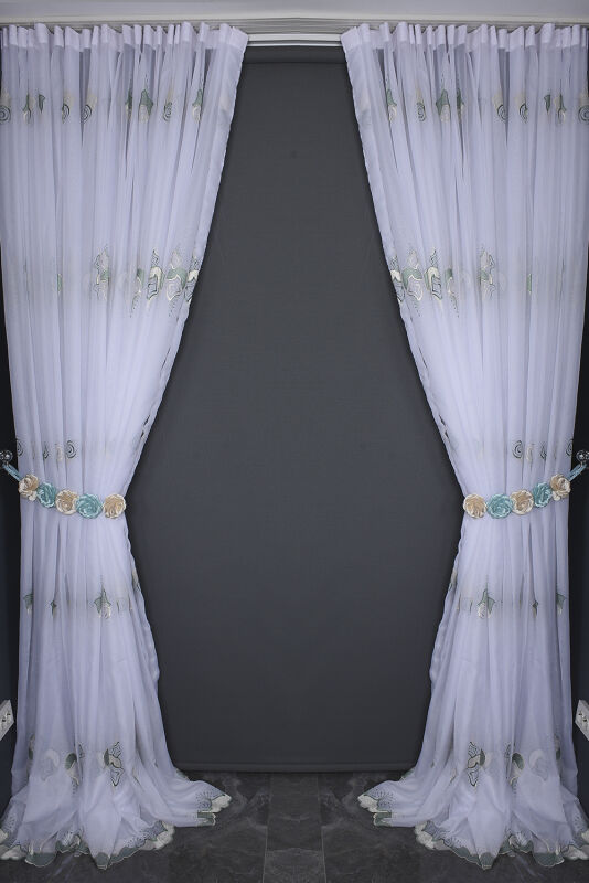 BRODE 1550 DESEN BEYAZ RENK TEK KANAT Hazır dikilmiş Pileli Fon Perde 300*260 cm - 8