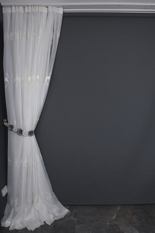 BRODE 1650 DESEN BEYAZ RENK TEK KANAT Hazır dikilmiş Pileli Fon Perde 300*260 cm - 6