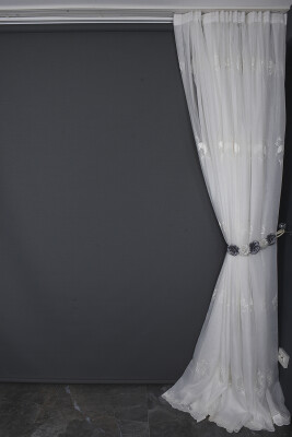 BRODE 1650 DESEN BEYAZ RENK TEK KANAT Hazır dikilmiş Pileli Fon Perde 300*260 cm - 7