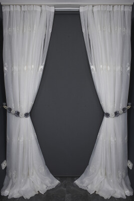 BRODE 1650 DESEN BEYAZ RENK TEK KANAT Hazır dikilmiş Pileli Fon Perde 300*260 cm - 8