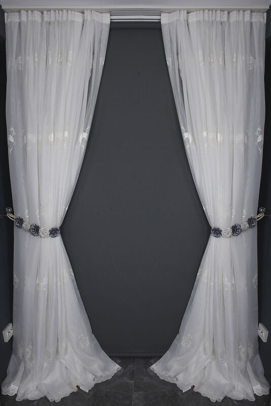 BRODE 1650 DESEN BEYAZ RENK TEK KANAT Hazır dikilmiş Pileli Fon Perde 300*260 cm - 8