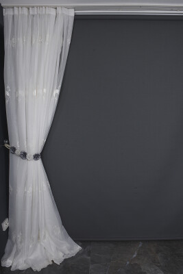 BRODE 1650 DESEN KIRIK BEYAZ RENK TEK KANAT Hazır dikilmiş Pileli Fon Perde 300*260 cm - 9