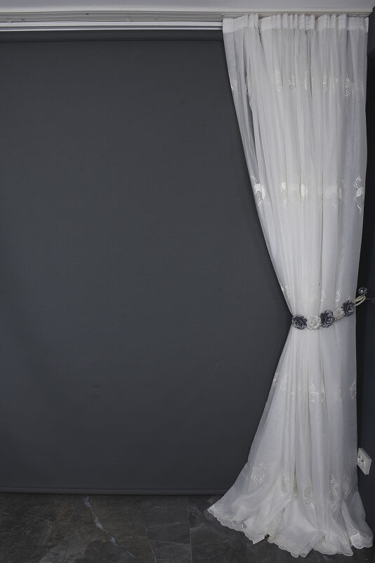 BRODE 1650 DESEN KIRIK BEYAZ RENK TEK KANAT Hazır dikilmiş Pileli Fon Perde 300*260 cm - 10