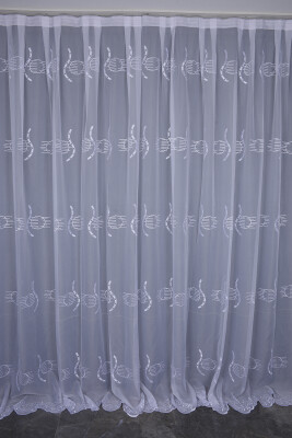 BRODE 1750 DESEN BEYAZ RENK TEK KANAT Hazır dikilmiş Pileli Fon Perde 300*260 cm - 1