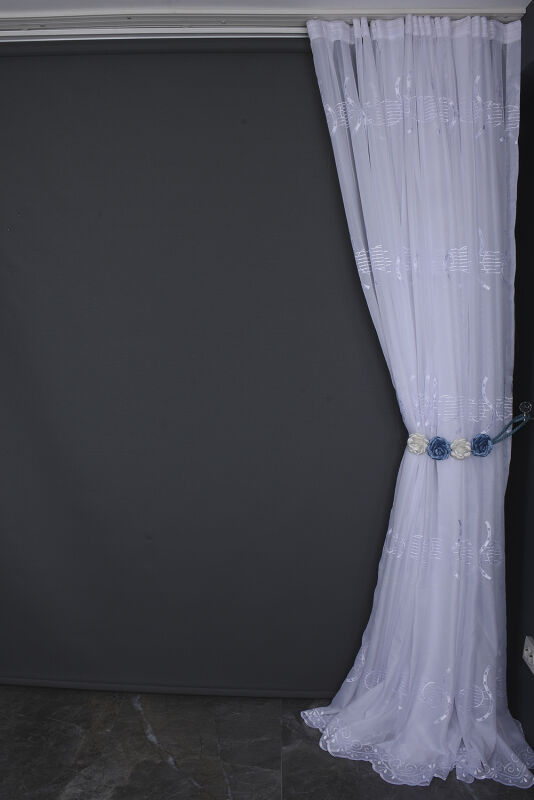 BRODE 1750 DESEN BEYAZ RENK TEK KANAT Hazır dikilmiş Pileli Fon Perde 300*260 cm - 8