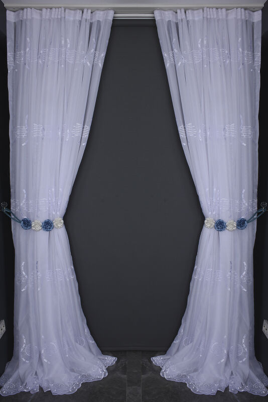 BRODE 1750 DESEN BEYAZ RENK TEK KANAT Hazır dikilmiş Pileli Fon Perde 300*260 cm - 9