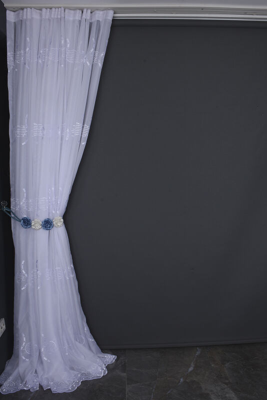 BRODE 1750 DESEN BEYAZ RENK TEK KANAT Hazır dikilmiş Pileli Fon Perde 300*260 cm - 7