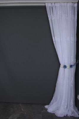 BRODE 1750 DESEN BEYAZ RENK TEK KANAT Hazır dikilmiş Pileli Fon Perde 300*260 cm - 8