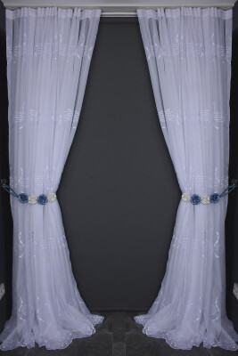 BRODE 1750 DESEN BEYAZ RENK TEK KANAT Hazır dikilmiş Pileli Fon Perde 300*260 cm - 9