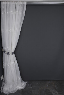 BRODE 1850 DESEN BEYAZ RENK TEK KANAT Hazır dikilmiş Pileli Fon Perde 300*260 cm - 7