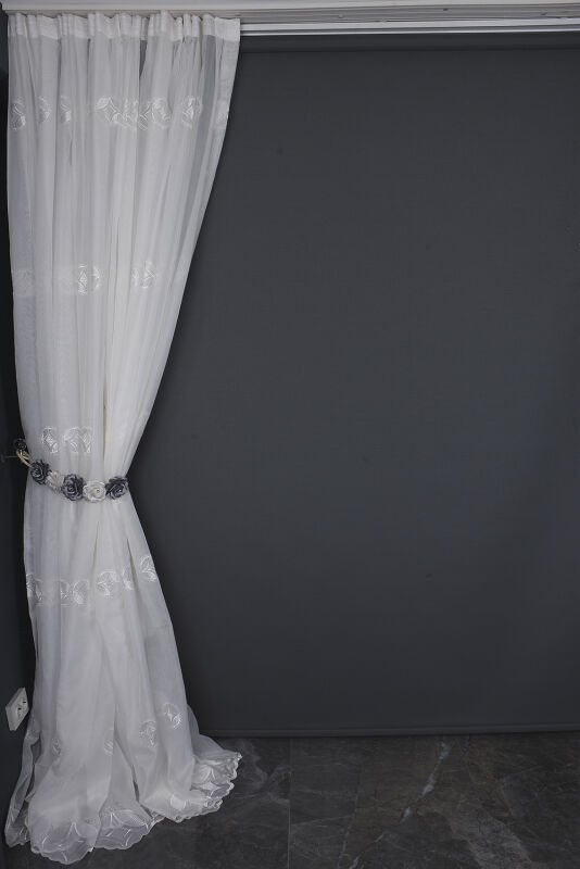 BRODE 1850 DESEN BEYAZ RENK TEK KANAT Hazır dikilmiş Pileli Fon Perde 300*260 cm - 7